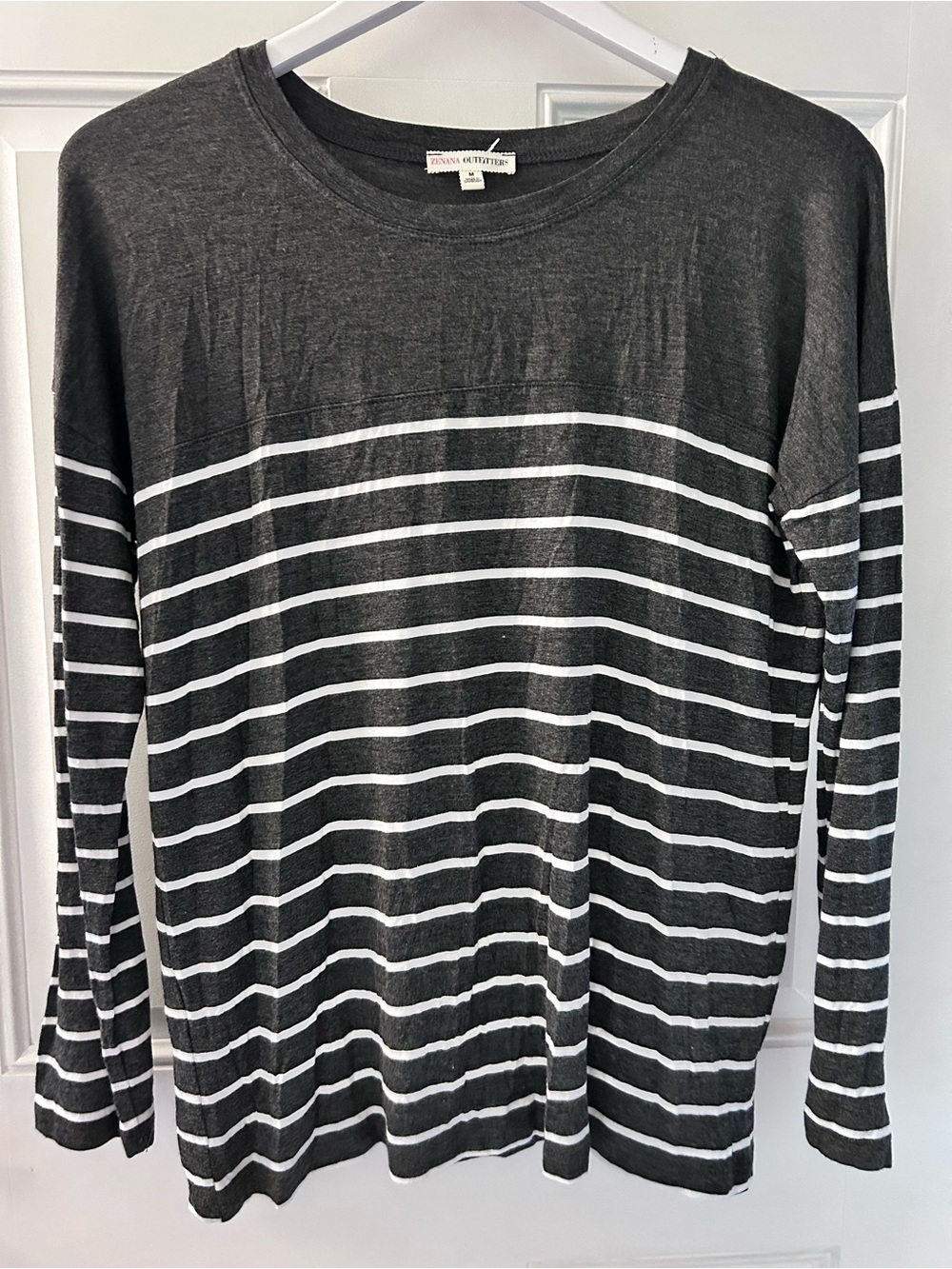 Zenana Outfitters Black and White Striped Long-Sleeve Tee